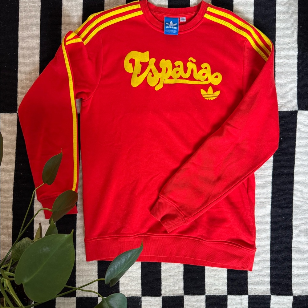 Adidas Men's Espana Red Crewneck Sweater with Yellow Accents - Picture 3 of 3